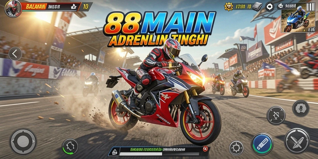Tangkapan layar utama 88MAIN menampilkan aksi balapan motor yang mendebarkan.
