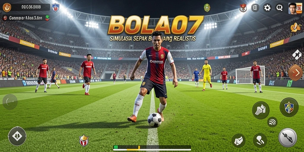 Screenshot permainan <strong>BOLA07</strong> menampilkan aksi pertandingan sepak bola yang mendebarkan.