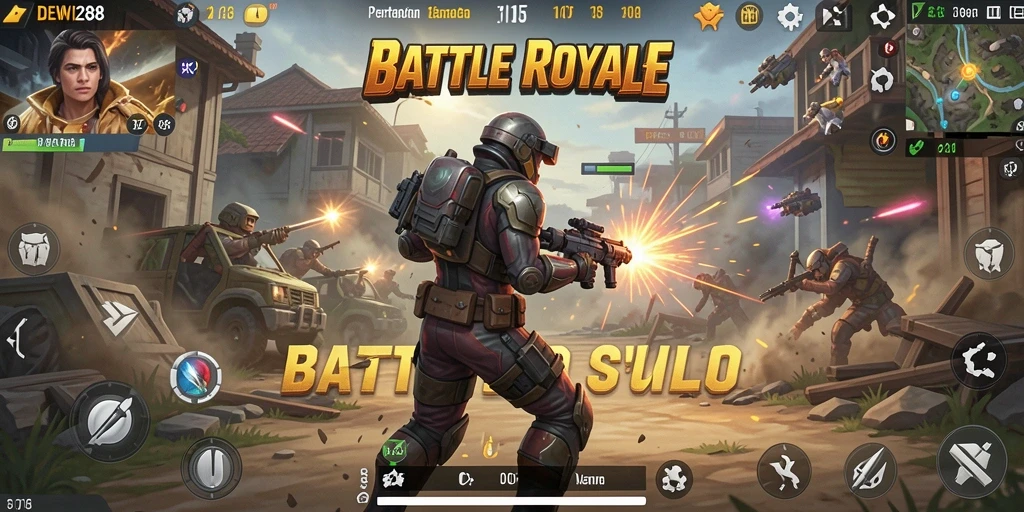 Tampilan gameplay mendebarkan dalam arena Battle Royale.