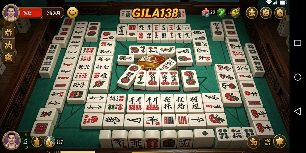 Tampilan utama gameplay GILA138 yang menampilkan ubin Mahjong.