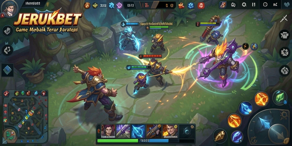 Tangkapan layar gameplay seru JERUKBET dalam pertempuran tim.