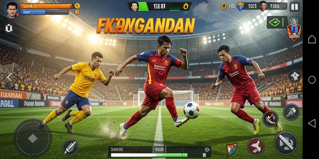 Tampilan gameplay seru dalam KAGANDAN dengan aksi sepak bola yang mendebarkan.
