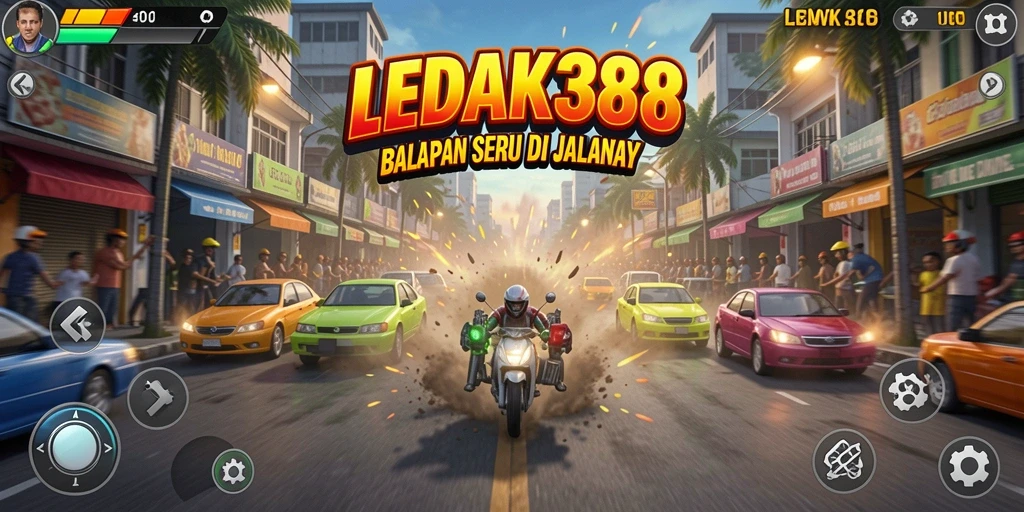 Tampilan gameplay LEDAK388 yang menegangkan saat balapan.