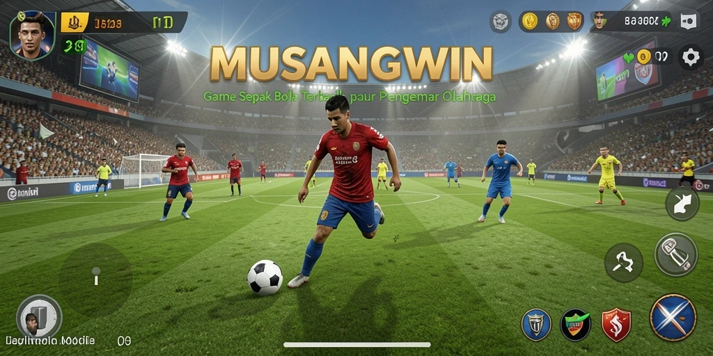 Tangkapan layar menunjukkan aksi seru gameplay sepak bola di MUSANGWIN.