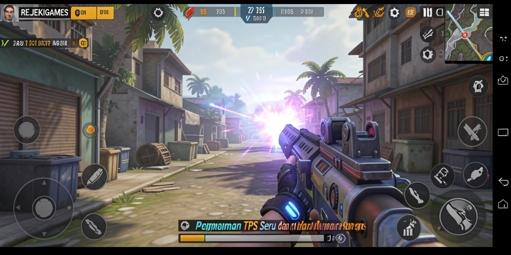Screenshot gameplay REJEKIGAMES yang menunjukkan aksi tembak-menembak yang mendebarkan.
